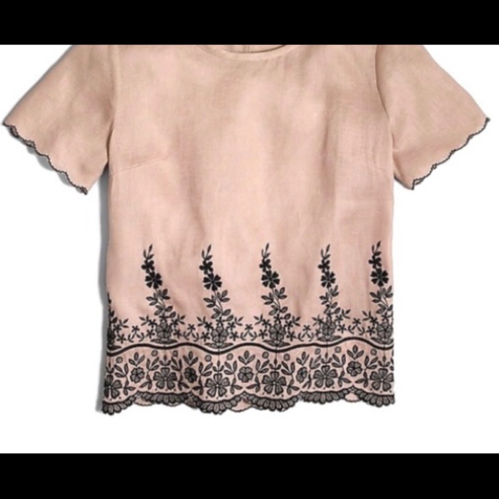 J. Crew Scalloped Linen Embroidered Top